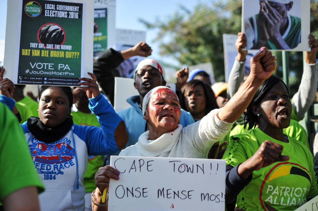 Protestors from the Patriotic Alliance protest outside the Eersterust Civic Centre, 15 June 2016, they came from Cape Town to disrupt a DAmeeting, Pretoria. Picture: Jacques Nelles