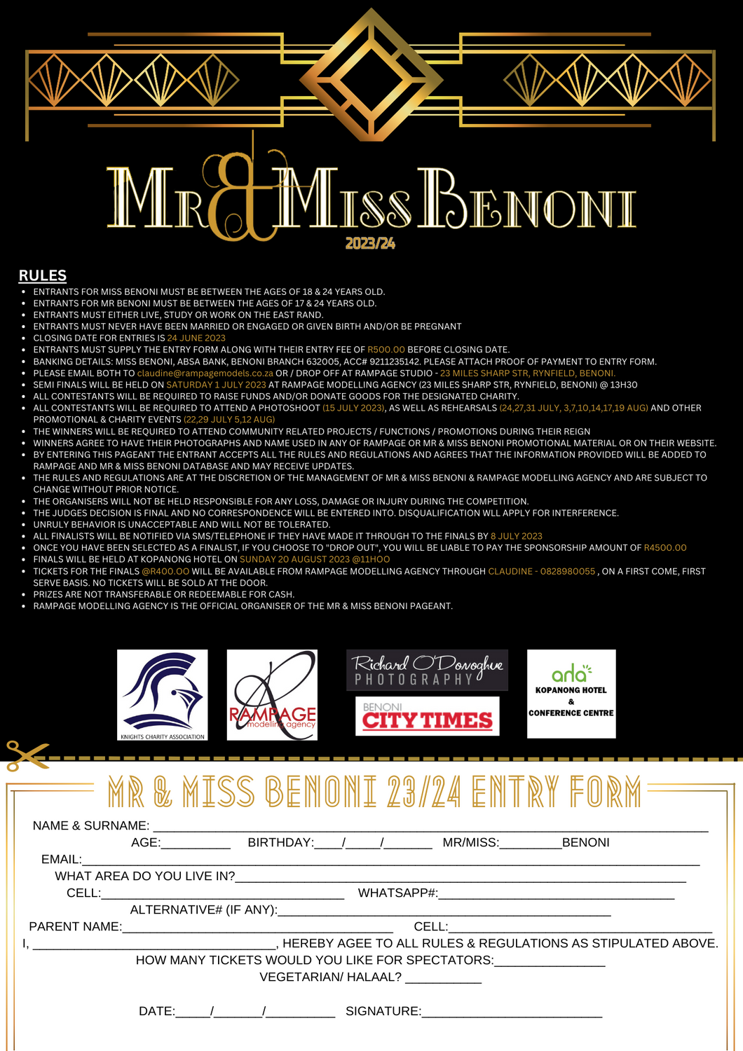 Time is running out to enter Mr and Miss Benoni