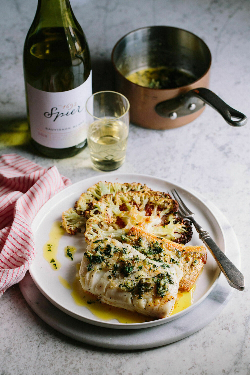 What’s for dinner? Panfried line fish, roasted cauliflower and caper