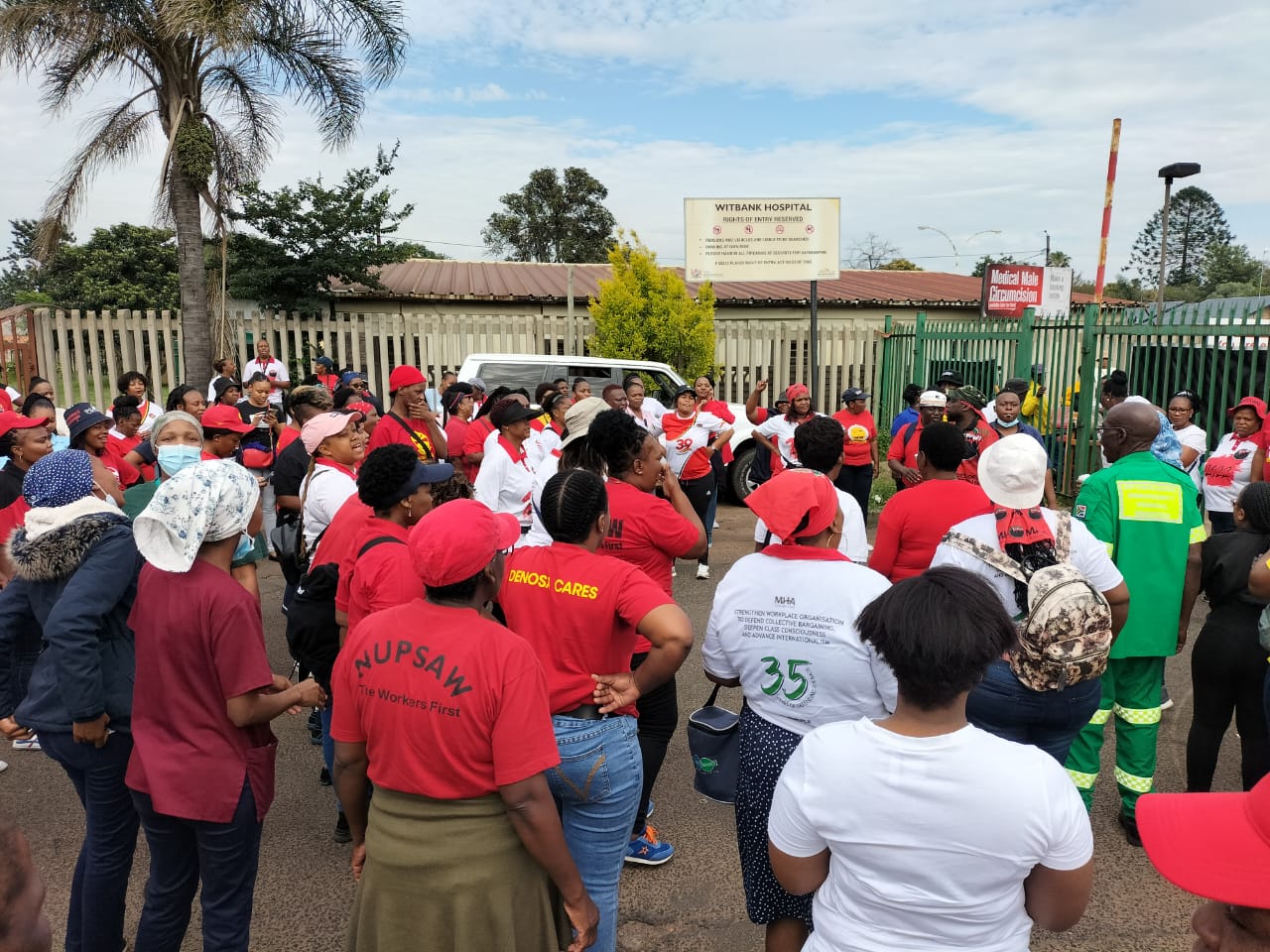 Picketing activities continue on the grounds of Witbank Hospital