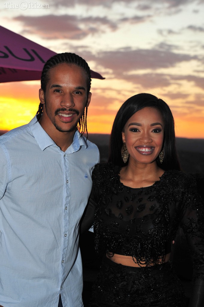 Lions Rugby player, Courtnall Skosan and Dineo Moeketsi, the face of SANSUI Summer Cup during the Sansui Summer Cup media launch held at the Copper Bar in Bryanston, 11 November 2015  Picture: Neil McCartney