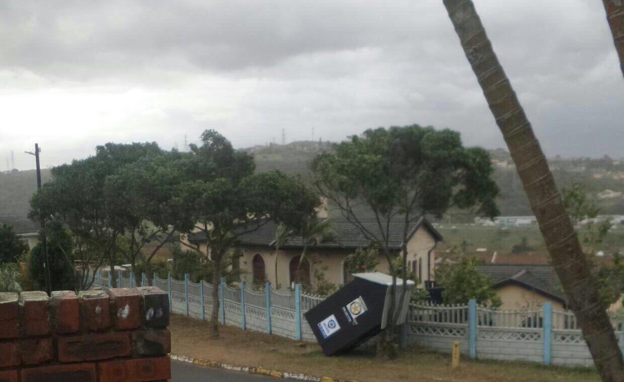 This security hut was blown over in Effingham.