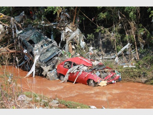 Some of the vehicles which were swept down the Eastleigh Spruit during the November 9 floods. 