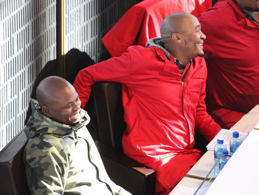 The Economic Freedom Fighters (EFF) caucus leader, Musa Novela, and party whip Silumko Mabona, in a City of Johannesburg council sitting.