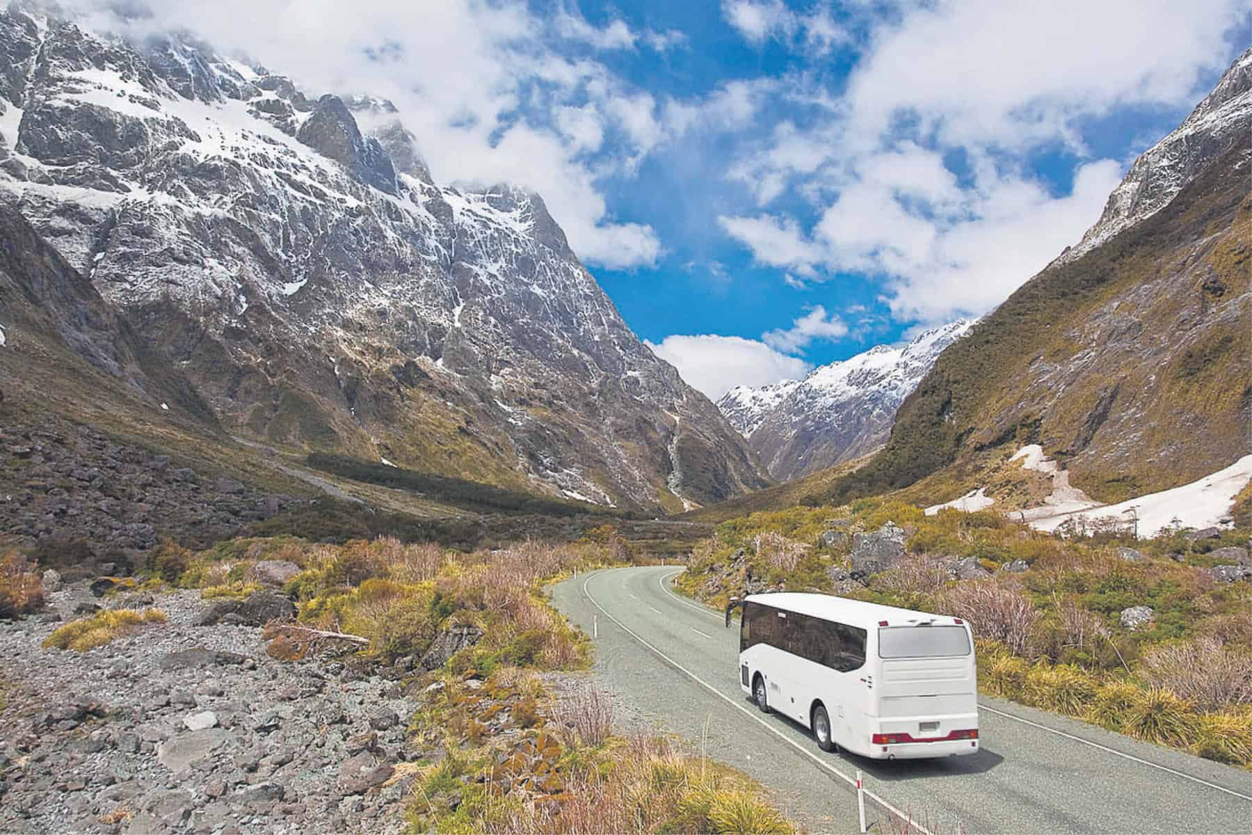 WINDING. A tourist bus in New Zealand on its way from Milford Sound. Picture: iStock